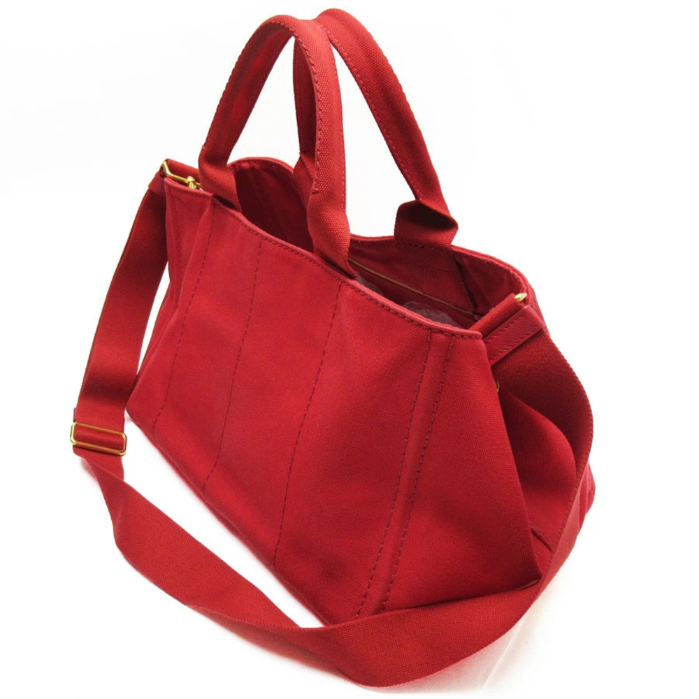 Prada Canapa Gold Bag 2way Red Canvas Shoulder Gold Red